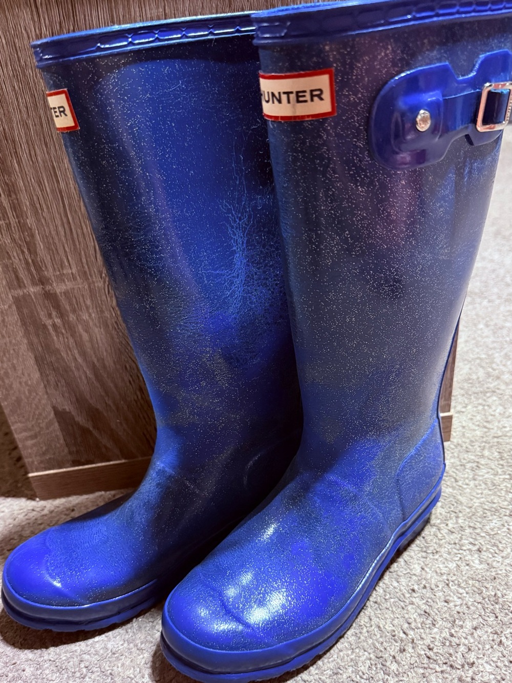 Hunter Kids Blue Glitter Rain Boots — Size-6 Glossy Finish by in Electric Storm